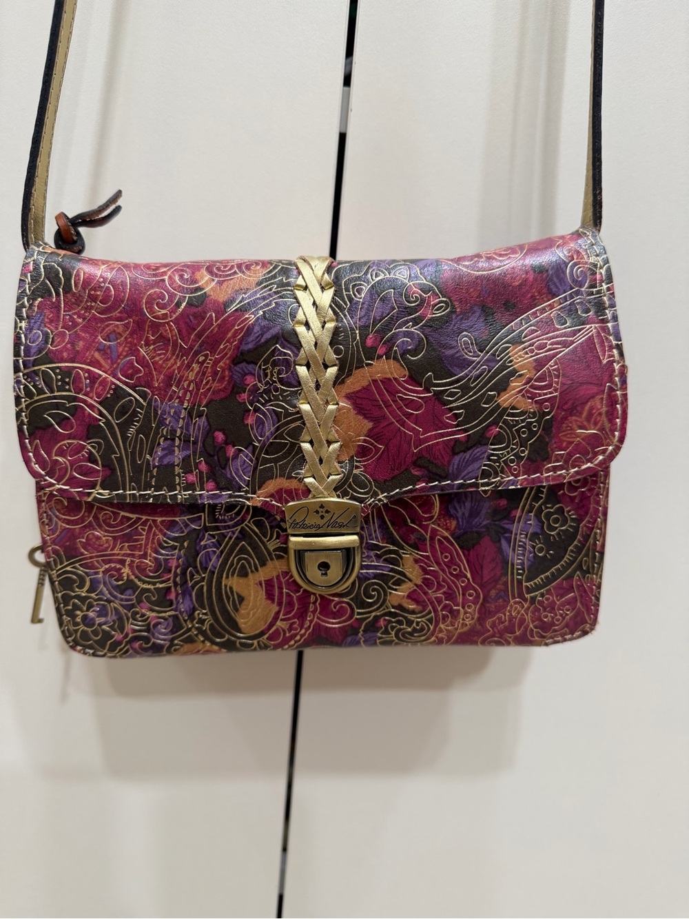 Patricia Nash Multicolor Floral Leather Crossbody with Gold Accents